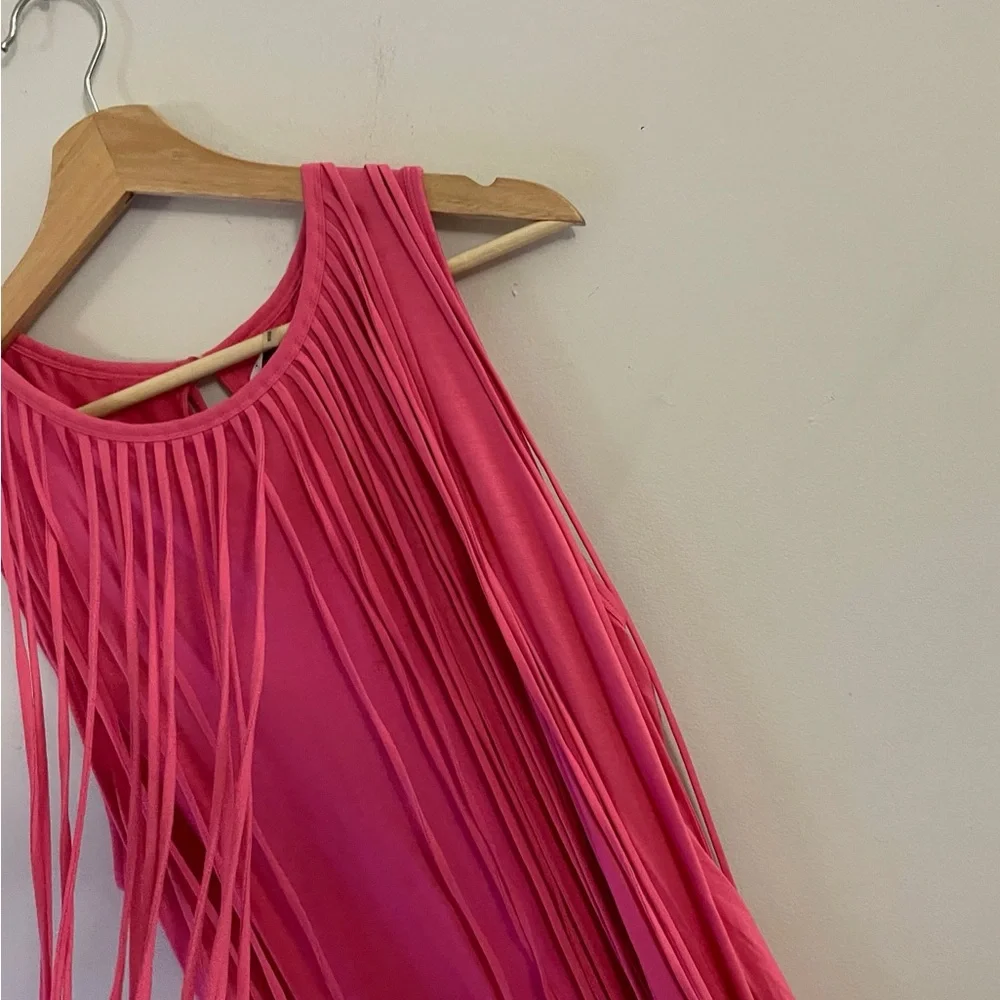 Trina Turk Pink Fringe Tank Top Festival Boho Beach Chic Summer - Picture 6 of 7
